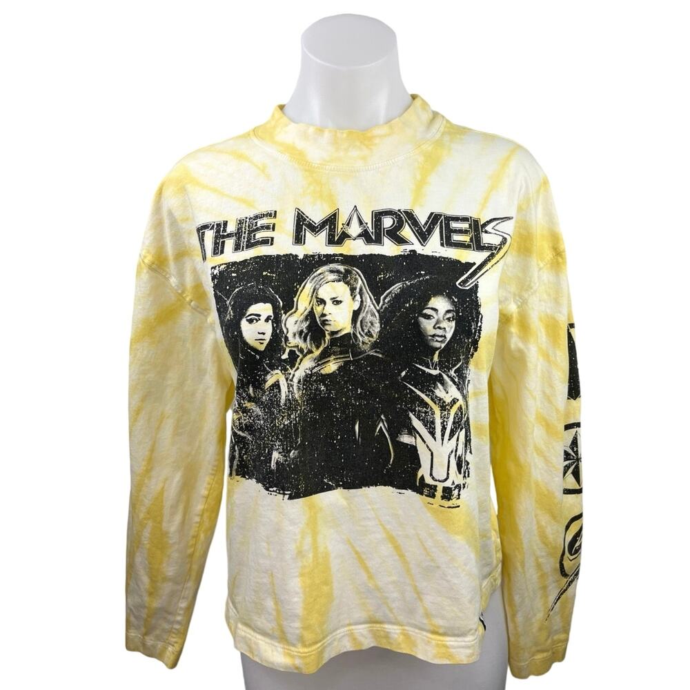 Marvel Yellow Black Tie Dye The Marvels Crew Neck Long Sleeve Top Size M